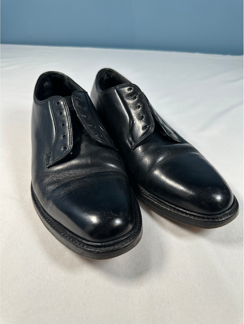 Vtg Florsheim Royal Imperial Plain Toe Black Leather Derby Shoes Men US 11.5